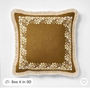 Studio McGee 20” x 20” Oak Printed Tan and Olive Accent Pillow with fringe
